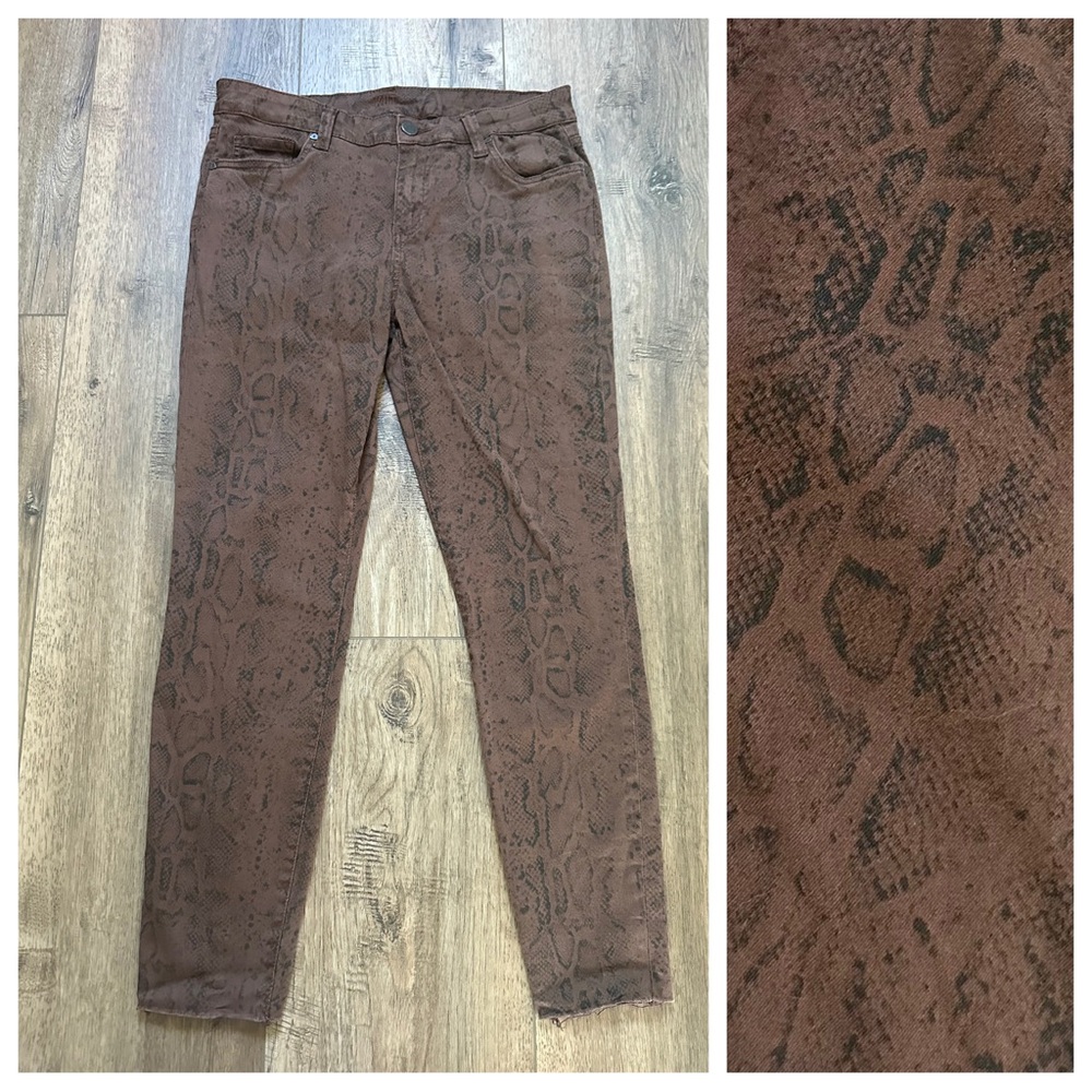 Kut from the Kloth Animal Print Pants, Snakeskin, Brown/Black, Skinny, Size 8